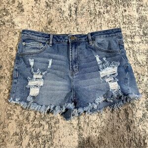 High Waist Distressed Denim Shorts size 13